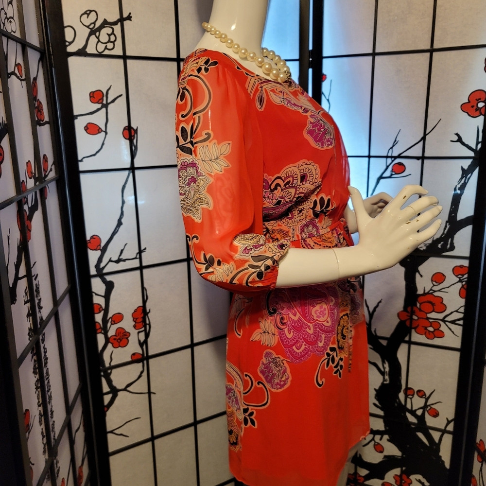 ENFOCUS STUDIO LADIES SHEER BLOUSON PAISLEY DRESS/ORANGE PAISLEY ART/SIZE 6P - Picture 9 of 12